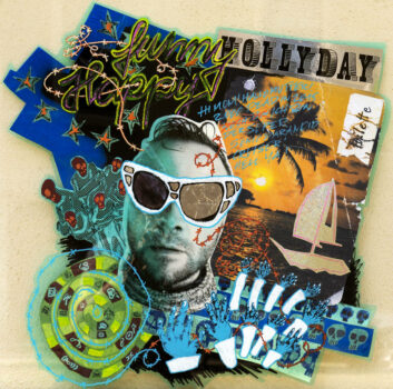 Jan Thau "supersonic-paranoid-hollyday-cruiser" 90 x 90 / Collage-Zeichnung auf PVC / 2015